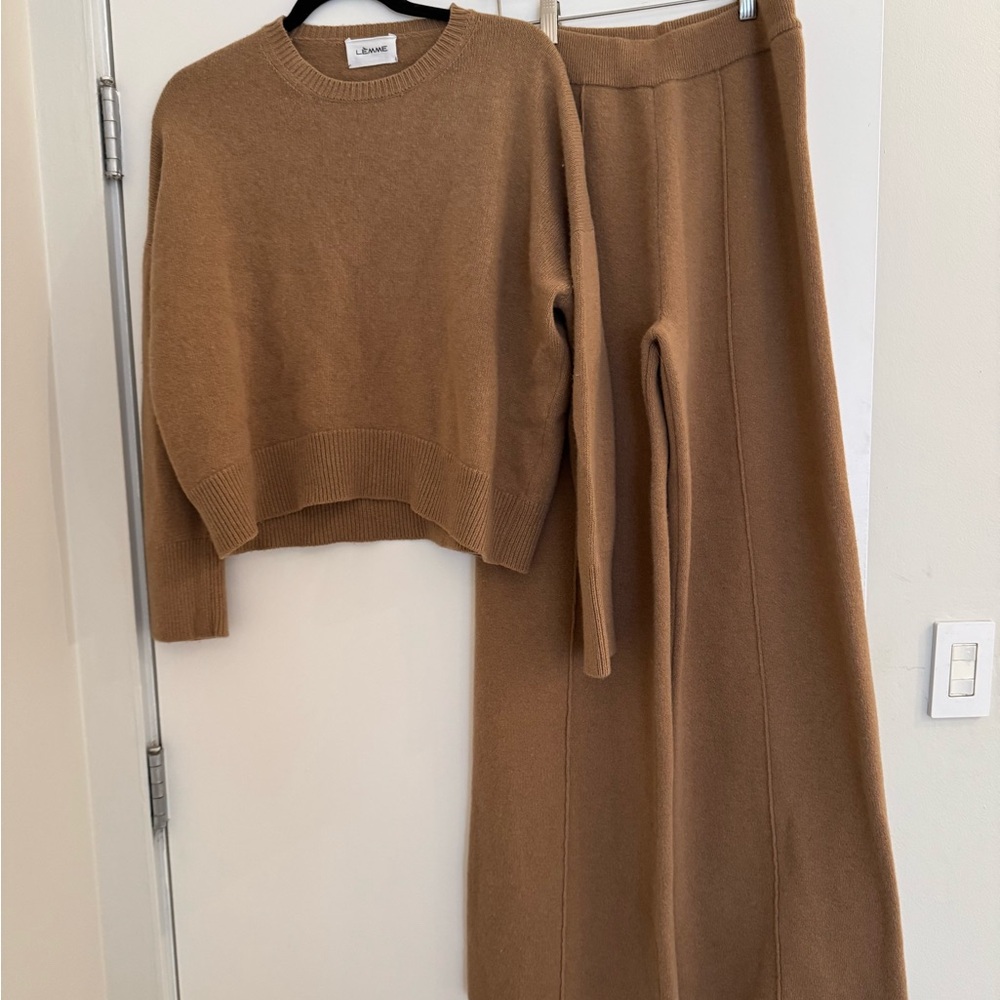 Lemme designer Women's Tan Knit Pants & Sweater Set. Size m. Retail $530